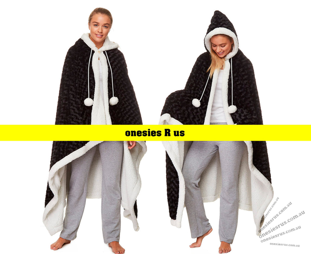 HOODED Wrap-Around Blanket (Black)